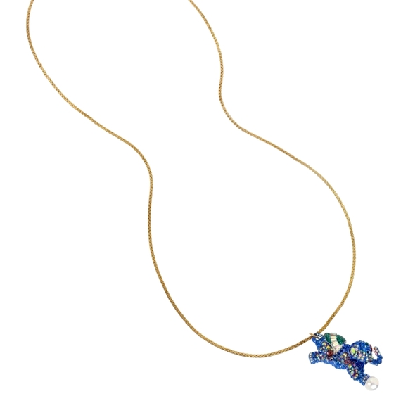 Betsey Johnson Elephant Pendant Long Necklace Blue - Picture 8 of 9